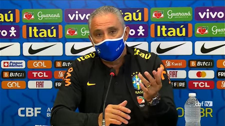 Tite durante a entrevista coletiva de hoje (10) da seleção brasileira - Reprodução/CBF TV