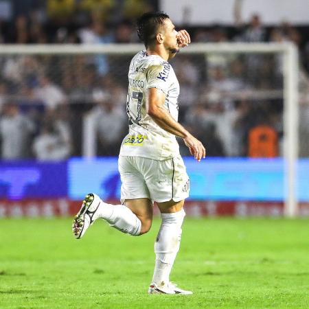 Willian celebra gol do Santos sobre o Goiás em jogo da Série B