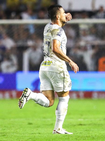 Willian celebra gol do Santos sobre o Goiás em jogo da Série B