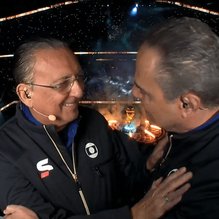 Galvão Bueno e Luis Roberto, antes da final da Copa do Mundo - Reprodução/Globo