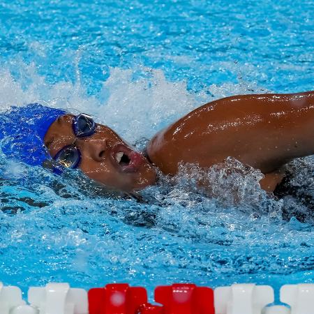 Lídia Cruz durante o revezamento 4x50m livre misto das Paralimpíadas; Brasil ficou com o Bronze