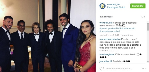 Wendell Lira ganhou o prêmio Puskas em 2016 - Reprodução/Instagram - Reprodução/Instagram