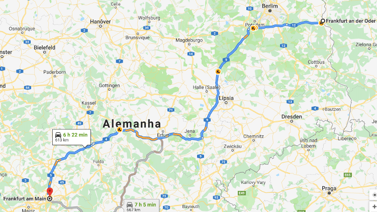 mapa frankfurt - reprodução/Google Maps - reprodução/Google Maps