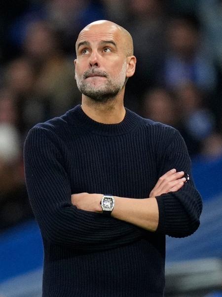 Pep Guardiola, técnico do City, durante o jogo contra o Real Madrid, pela Liga dos Campeões - Fantasista/Getty
