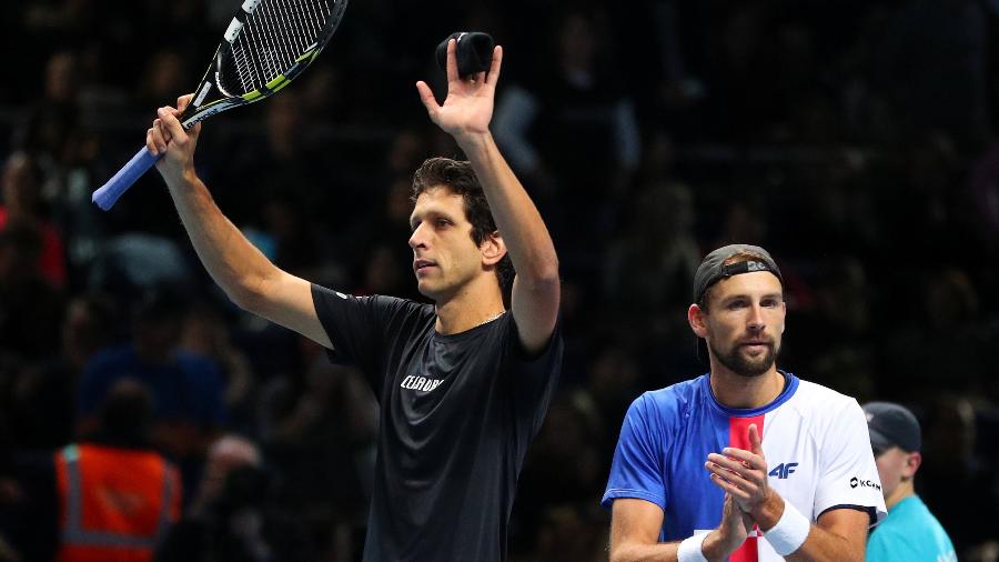 Marcelo Melo comemora estreia vitoriosa no ATP Finals, em Londres - REUTERS/Hannah McKay