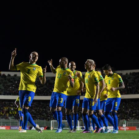 Seleção brasileira comemora gol de Richarlison contra a Bolívia  - Lucas Figueiredo/CBF
