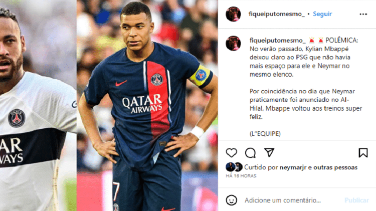 Neymar curte postagem que cita Mbappé a respeito de sua saída do PSG