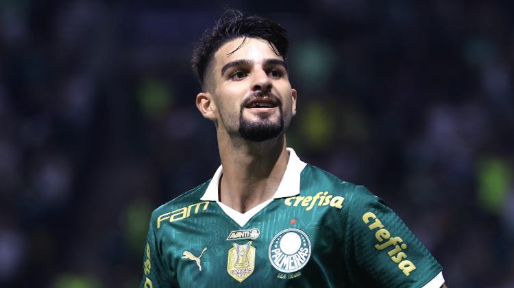 Flaco López celebra gol em Palmeiras x Santos, confronto do Campeonato Paulista