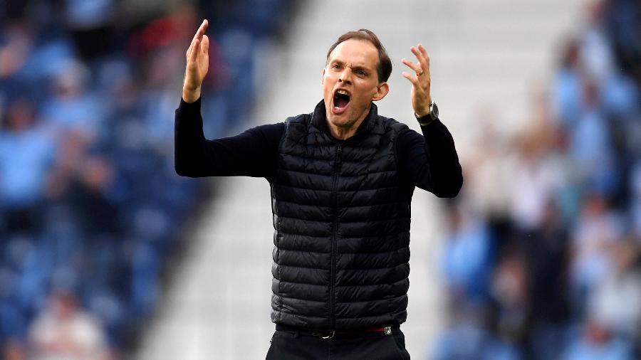 Thomas Tuchel, técnico do Chelsea, reage durante final da Champions - Alex Caparros - UEFA/UEFA via Getty Images