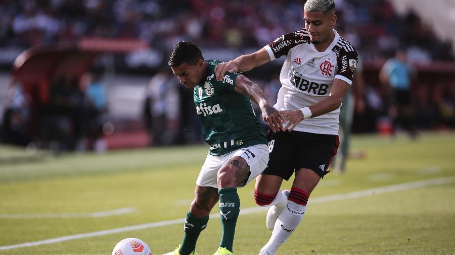 Dudu disputa lance com Andreas Pereira na final entre Palmeiras e Flamengo - Ettore Chiereguini/AGIF