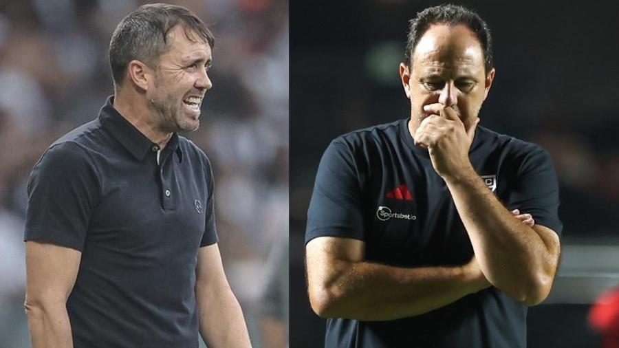 Os técnicos Eduardo Coudet, do Atlético-MG, e Rogério Ceni, do São Paulo - Pedro Souza/Atlético-MG e Marcello Zambrana/AGIF