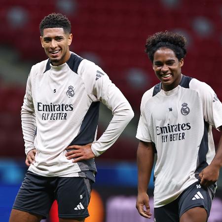 Jude Bellingham e Endrick durante treino do Real Madrid