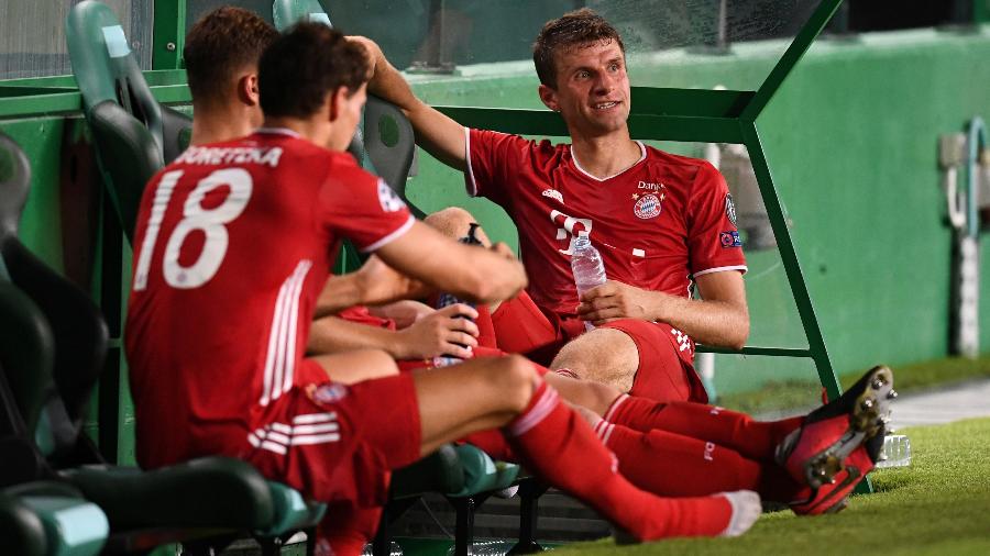 Thomas Muller elogiou o time do Bayern após vitória contra o Lyon - Franck Fife/Pool via REUTERS