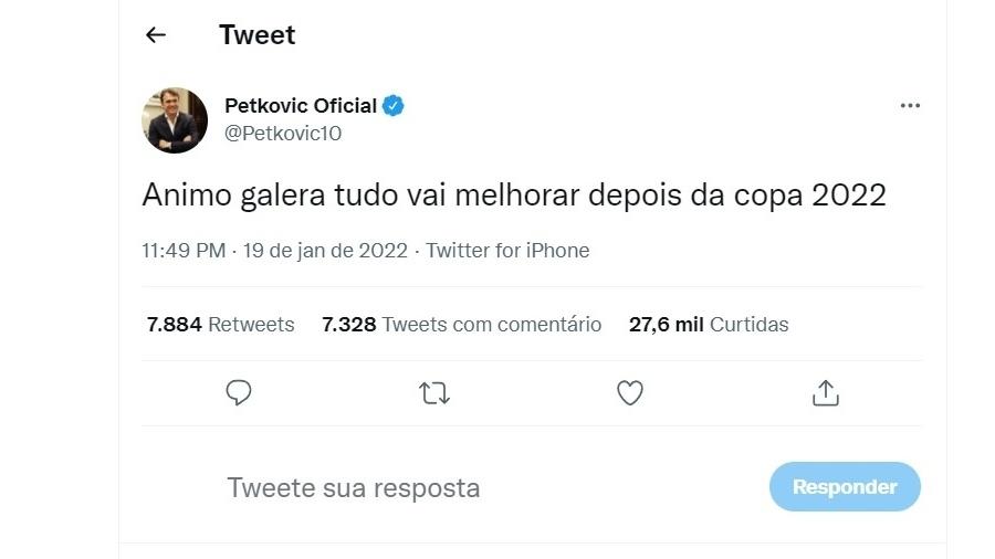 Petkovic refez um tweet histórico nas redes socias na noite de ontem - Reprodução