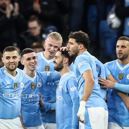 Manchester City comemora primeiro gol nas quartas da Copa da Inglaterra