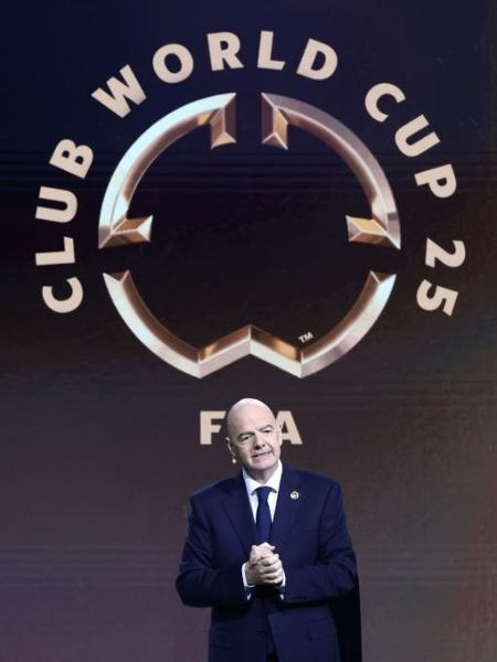 Presidente Gianni Infantino, da Fifa, durante o sorteio do Mundial de 2025 Presidente Gianni Infantino, da Fifa, durante o sorteio do Mundial de 2025