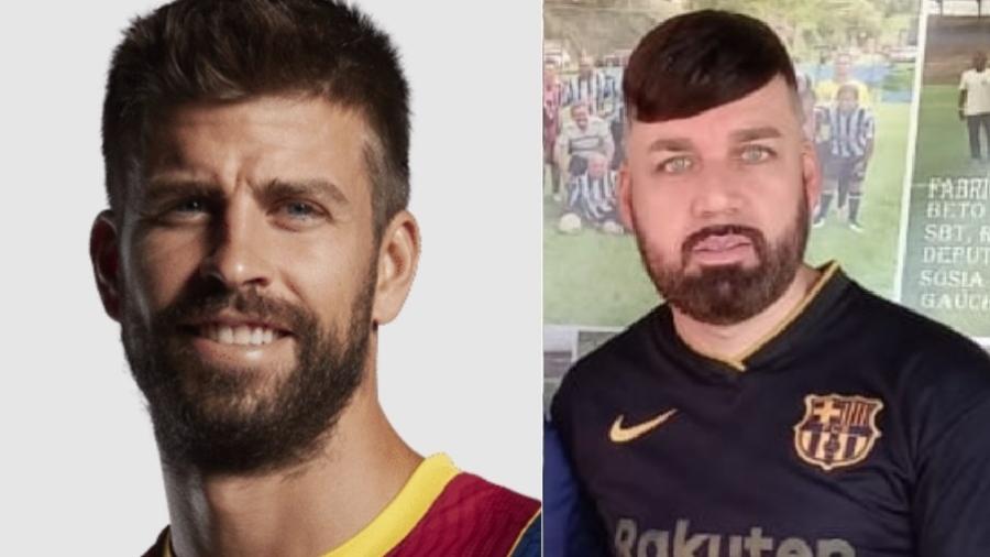 Piqué, zagueiro do Barcelona, e o sósia - Montagem sobre Divugação/site oficial Barcelona e Reprodução/Twitter