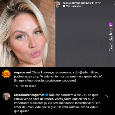Cássia Lourenço confirmou o término com Eder Militão