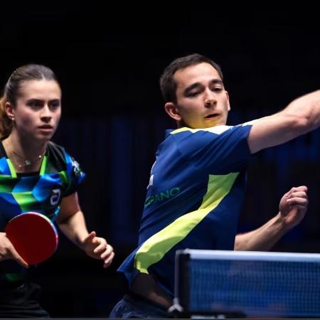 Hugo Calderano e Bruna Takahashi no torneio de duplas mistas no WTT Star Contender Ljubjana Hugo Calderano e Bruna Takahashi no torneio de duplas mistas no WTT Star Contender Ljubjana