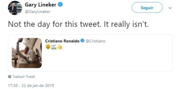 Gary Lineker criticou a publicação de Cristiano Ronaldo - Reprodução/Twitter