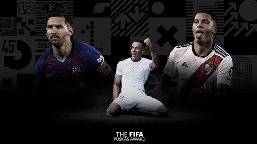 Os finalistas Messi, Daniel Zsori e Juan Quintero - FIFA