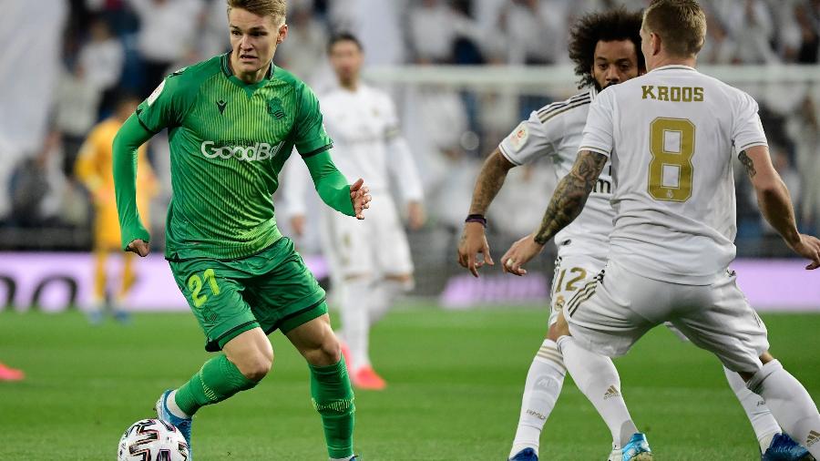 Martin Odegaard domina pela Real Sociedad em vitória sobre Real Madrid de Marcelo e Kroos - JAVIER SORIANO / AFP