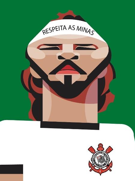 Ilustração do jogador Sócrates "Respeita as minas" - Reprodução/Ilustração Conde e Carvall