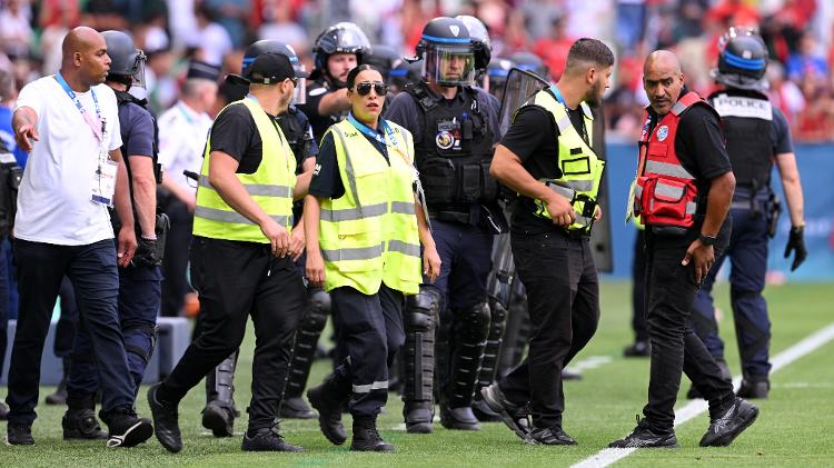 Policiamento em partida entre Argentina e Marrocos pelas Olimpíadas de Paris 2024