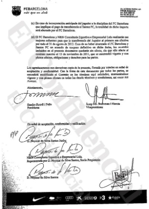 Segunda página do contrato entre Neymar e Barcelona - El Confidencial/Reprodução - El Confidencial/Reprodução