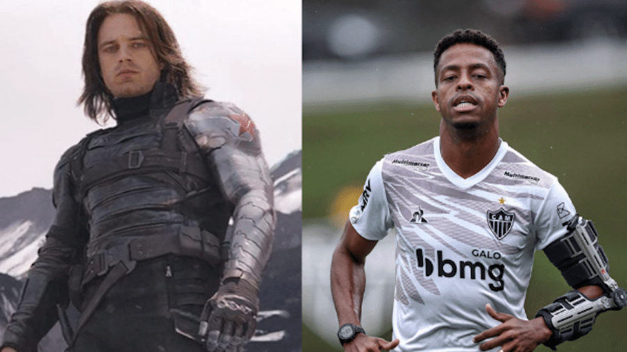 Keno aparece com "braço de ferro" e é comparado com Soldado Invernal  - Divulgação Atlético-MG/Transmissão