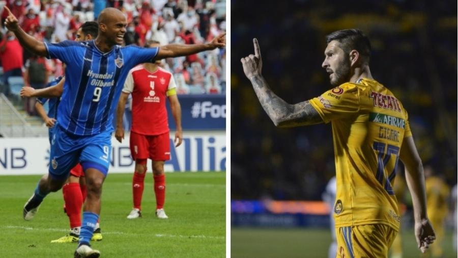 Junior Negão e Gignac são os principais goleadores de suas equipes  - Colin McPhedran/MB Media e Azael Rodriguez/Getty Images Sports