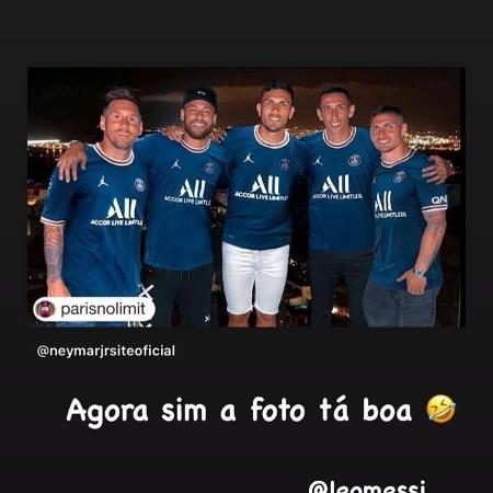 Neymar reposta montagem de jogadores do PSG com Messi - Reprodução/Instagram