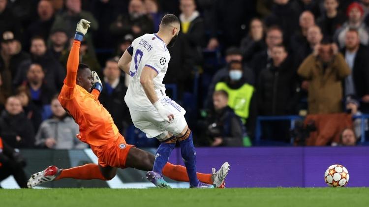 Edouard Mendy misses the ball out and gives Benzema free ball to score in Chelsea v Real Madrid - Matthew Lewis - UEFA/UEFA via Getty Images - Matthew Lewis - UEFA/UEFA via Getty Images