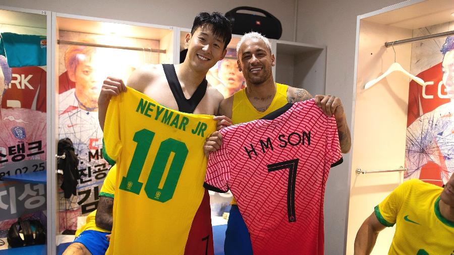 Neymar e Son após Coreia do Sul x Brasil - Lucas Figueiredo/CBF