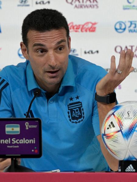 Lionel Scaloni, técnico da seleção argentina, em coletiva de imprensa nesta terça-feira (29). - JUAN MABROMATA/AFP
