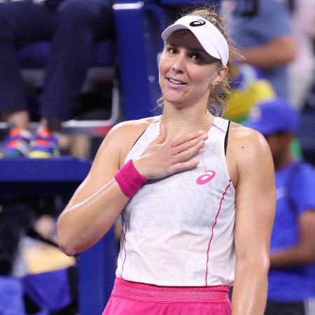 Bia Haddad comemora após vencer Maria Sakkari e avançar às oitavas do US Open Bia Haddad comemora após vencer Maria Sakkari e avançar às oitavas do US Open