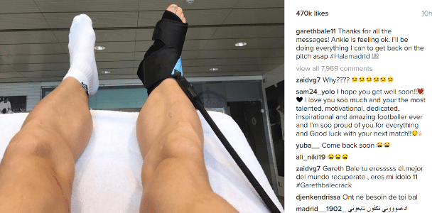 Bale sofreu lesão nos tendões do tornozelo direito - Instagram/Reprodução