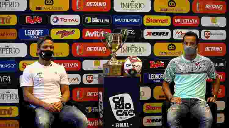 Diego, do Flamengo, e Nenê, do Fluminense, em coletiva na véspera do primeiro jogo da final do Carioca - Lucas Merçon / Fluminense F.C. - Lucas Merçon / Fluminense F.C.