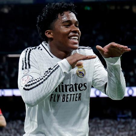 Endrick comemora gol marcado pelo Real Madrid contra a Real Sociedad na Copa do Rei Endrick comemora gol marcado pelo Real Madrid contra a Real Sociedad na Copa do Rei