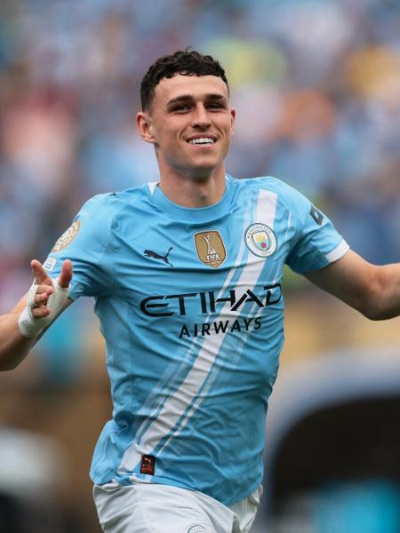 Foden, do Manchester City, comemora gol contra o Wydad Casablanca, pelo Mundial Foden, do Manchester City, comemora gol contra o Wydad Casablanca, pelo Mundial