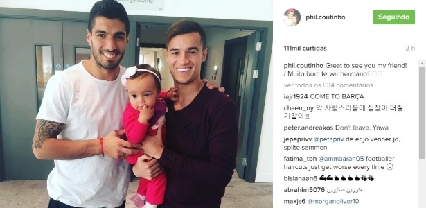 Coutinho visita jogadores do Barcelona  - Reprodução/Instagram 