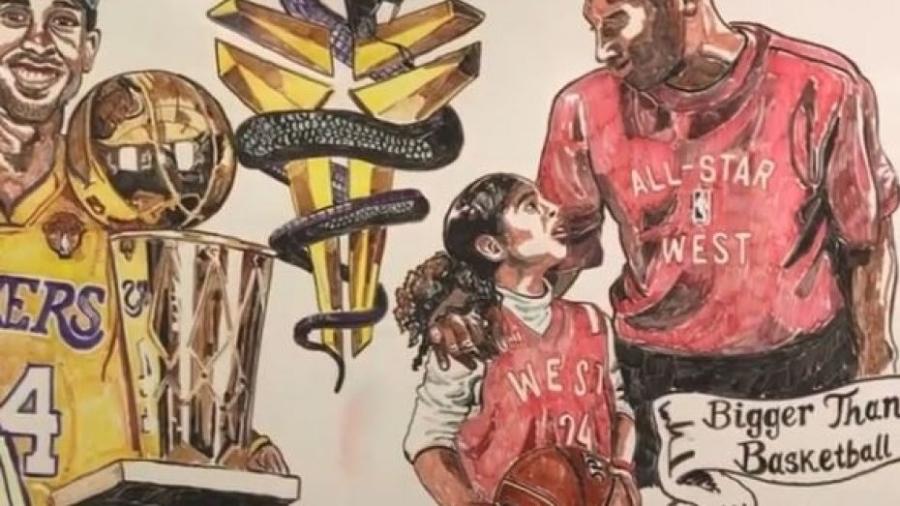 Mural feito por um professor de artes na Flórida (EUA) em homenagem a Kobe Bryant e a filha, Gianna - Reprodução