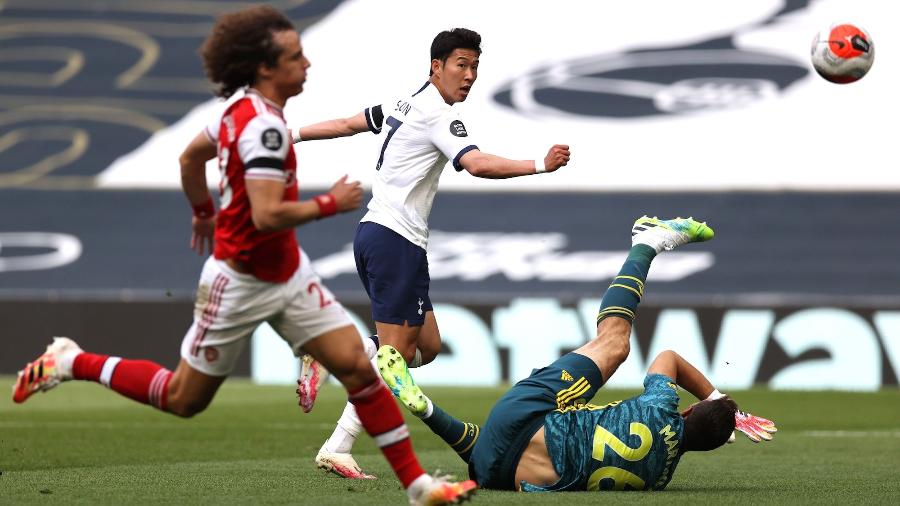 Son Heung-min marca contra o Arsenal, pelo Campeonato Inglês  - Tottenham/Divulgação