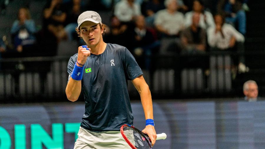 João Fonseca na Copa Davis de 2024, em Bolonha, Itália