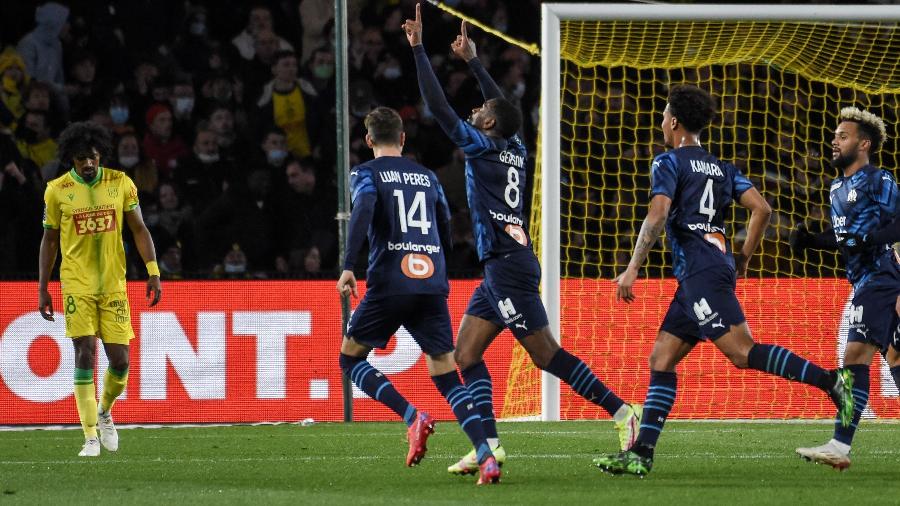 Gerson comemora gol da vitória do Olympique de Marselha contra o Nantes, pelo Campeonato Francês - AFP