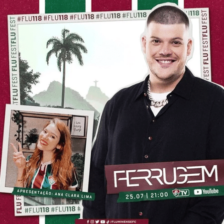 Ferrugem fará show em live de aniversário de 118 anos do Fluminense - Reprodução/Fluminense FC