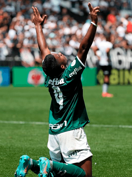 Endrick comemora seu gol na final entre Palmeiras e Corinthians, pelo Brasileirão Sub-20 - Divulgação/Palmeiras