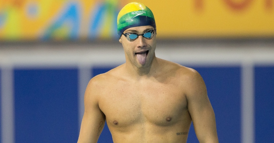 Léo de Deus faz careta antes da prova dos 400m livre. Brasileiro terminou na terceira colocação e ficou com o bronze