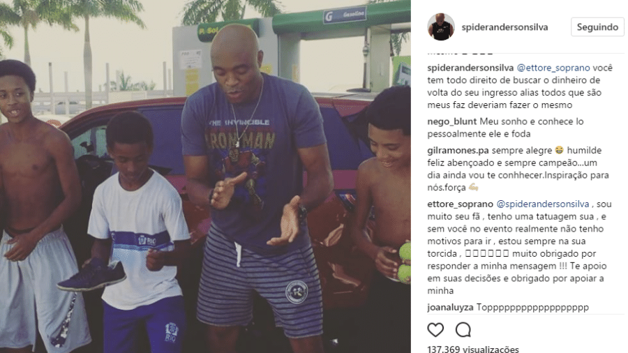 Anderson Silva sugere no Instagram que fãs peçam dinheiro do UFC 212 de volta - Reprodução/Instagram