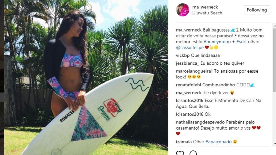 Marina Werneck agora não compete mais no surfe, apenas pratica "surfe livre" há alguns anos - Reprodução/Instagram